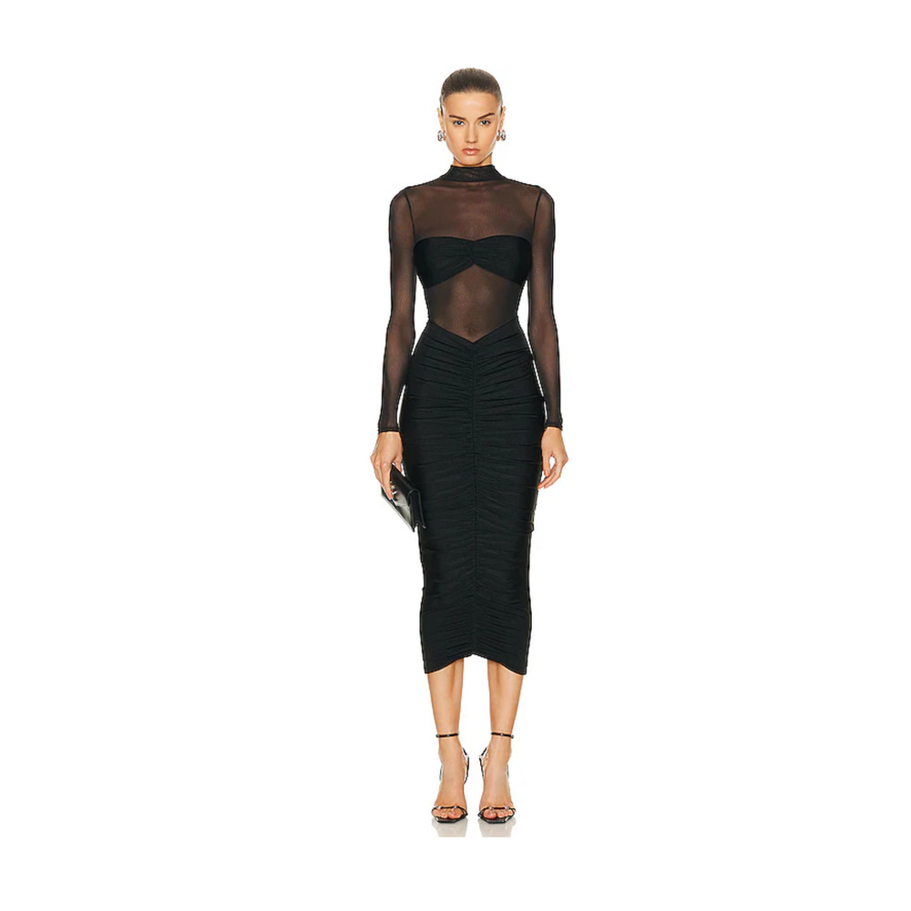 SER.O.YA Black Midi Dress with Elegant Silhouette
